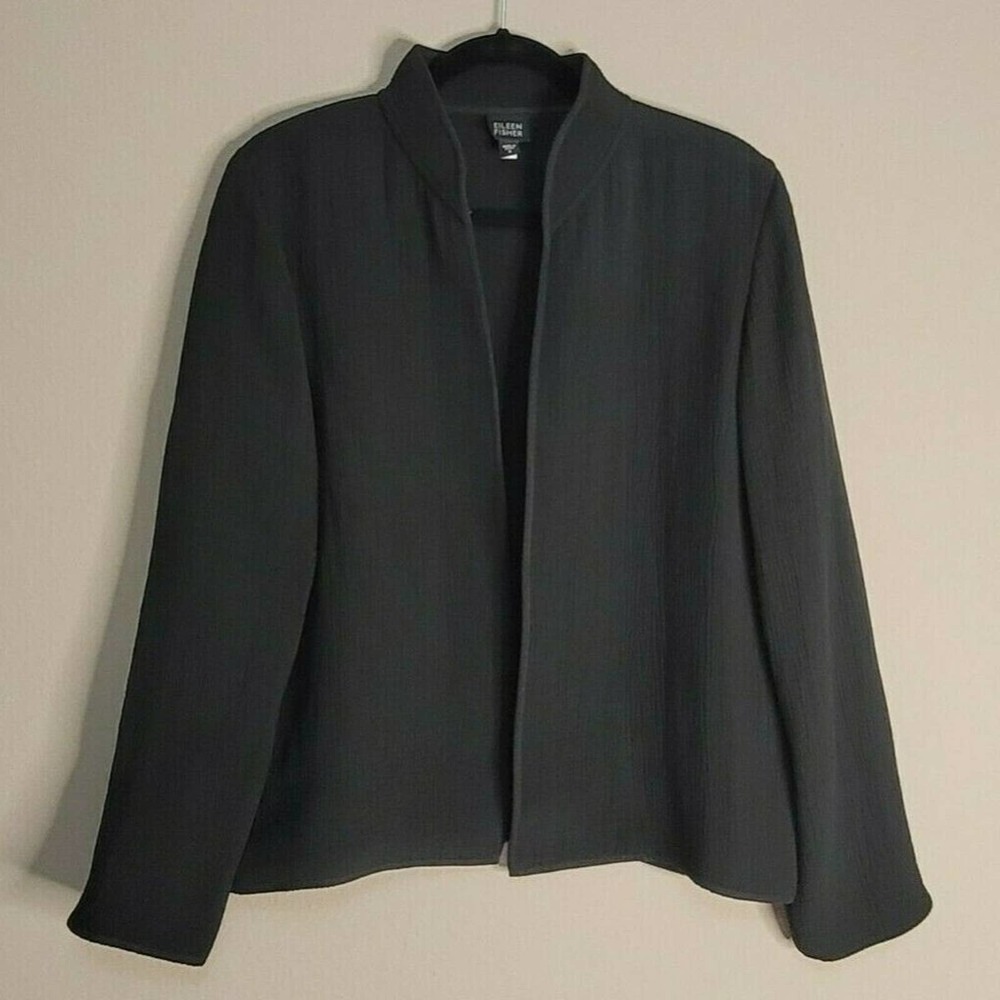 Eileen Fisher Women's Muslin Hook & Eye Blazer Jacket Size Small Black